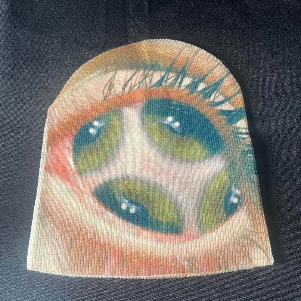 Custom Mutated Green Eye Graphic Beanie Y2K Streetwear